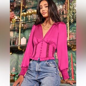 Revolve Heartloom Women’s Medium Kathleen Silky Purple Pink Fuchsia Top Blouse